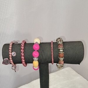 Pink and Silver Beaded Bracelet Set